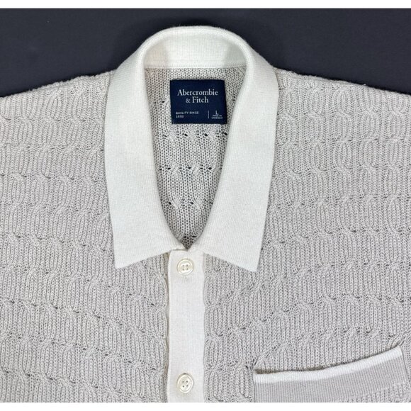 Abercrombie Fitch Mens Tonal Stitch Button Through Sweater Polo Sz Large Beige - Picture 3 of 8